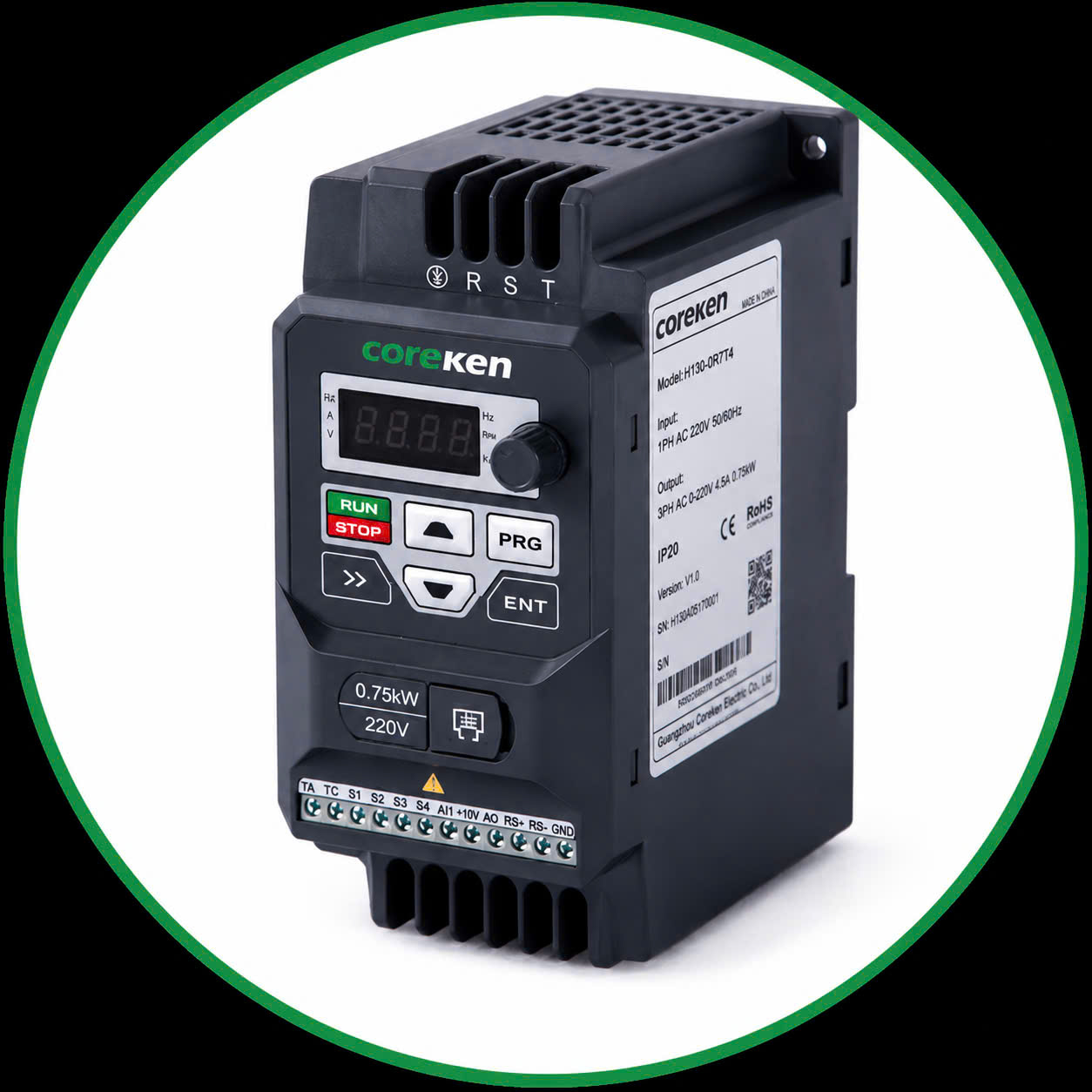 Biến tần Coreken H130 0.75kW 220V dùng cho bơm, quạt, băng tải và máy công nghiệp