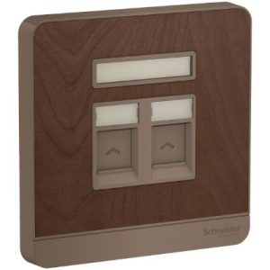 E8332RJS4_WD_G19 - Bộ Ổ Cắm Điện Thoại Đôi Size 86x86mm Màu Gỗ