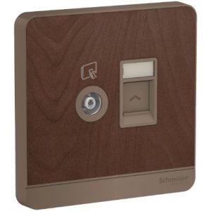 E8332TVRJS5_WD_G19 - Bộ Ổ Cắm Mạng Cat5e Và Ổ Cắm Tivi Size 86x86mm Màu Gỗ