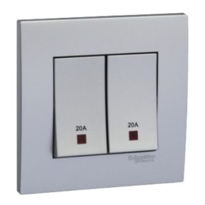 KB32D20NE_AS_G19 - Bộ Công Tắc Đôi 2 Cực 20A Size 86x86mm Màu Xám Bạc