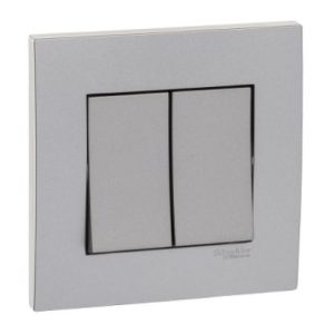 KB32_1_AS_G19 - Bộ Công Tắc Đôi 1 Chiều 16AX Size 86x86mm Màu Xám Bạc