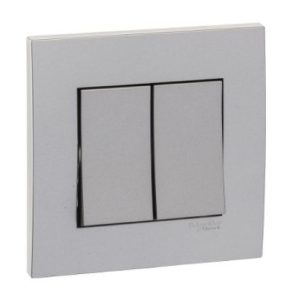 KB32_AS_G19 - Bộ Công Tắc Đôi 2 Chiều 16AX Size 86x86mm Màu Xám Bạc