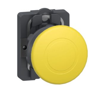 Nút nhấn hoàn chỉnh đầu nấm Easy Harmony XA2 XA2AC51, vỏ nhựa, lỗ lắp Ø22 mm, đầu nấm Ø40 mm, màu vàng, 1 tiếp điểm thường mở (1 NO), cơ chế nhả lò xo, không có ký hiệu.