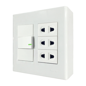 Bộ công tắc ổ cắm đôi 3 ổ cắm 2 chấu 1 công tắc và đế nổi đôi mã A60B23U1V (Vặn vít