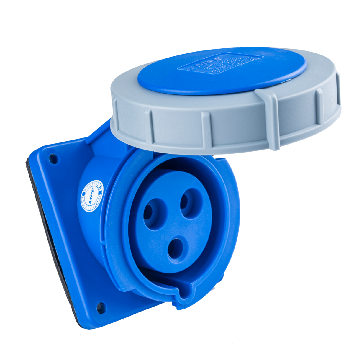 Ổ cắm loại cố định bắt trên bảng điện xéo 3 cực, 32A, IP67 mã MPN-4232