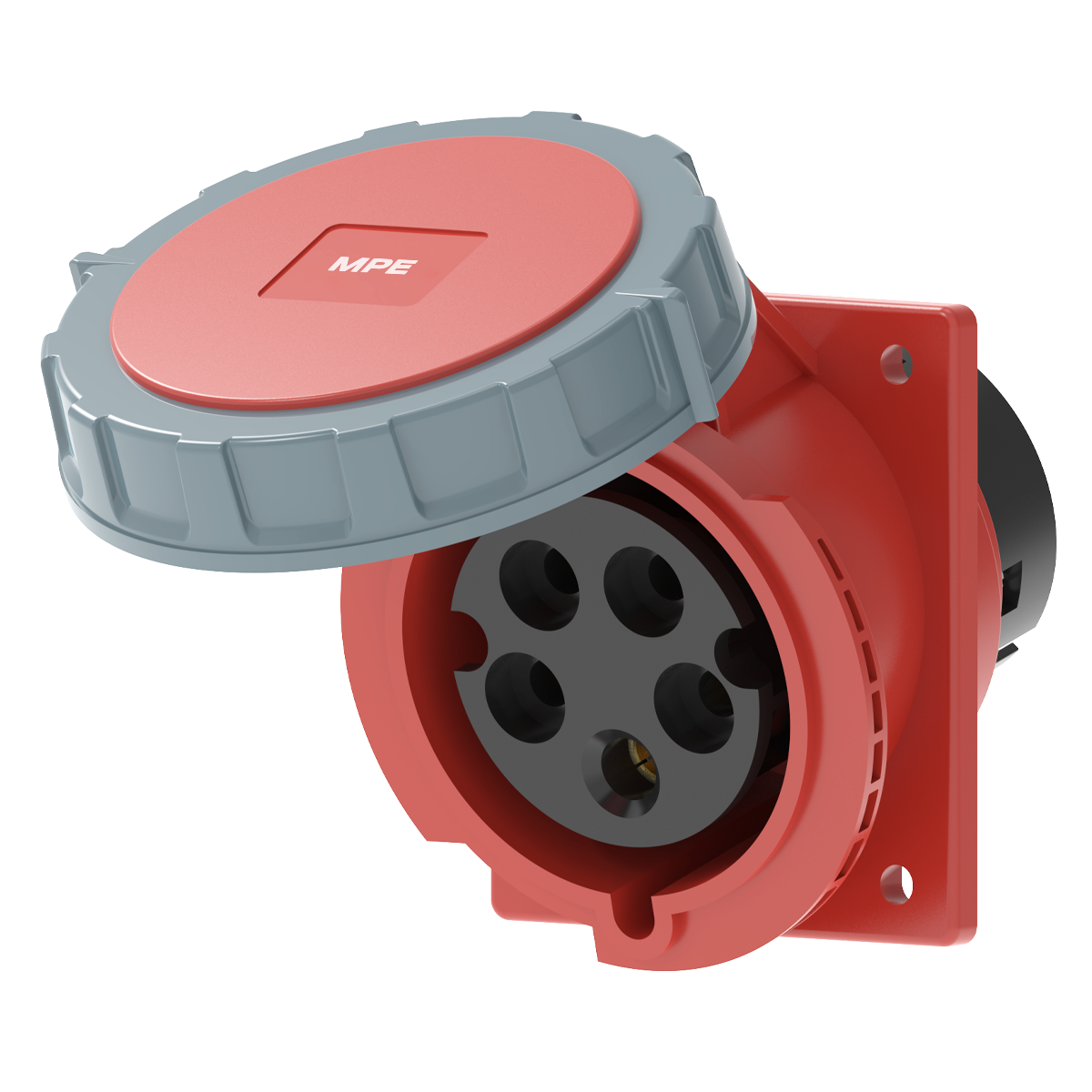 Ổ cắm loại cố định bắt trên bảng điện xéo 5 cực, 32A, IP67 mã MPN2-4252