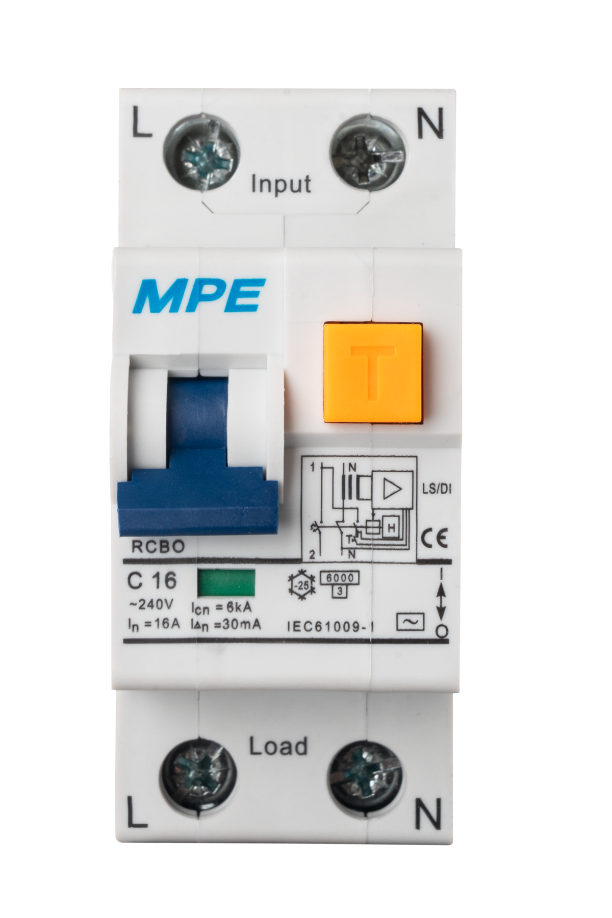 Cầu dao bảo vệ dòng rò, quá tải RCBO 2 cực, 16A, 30mA, 6kA mã RCBO-30/216
