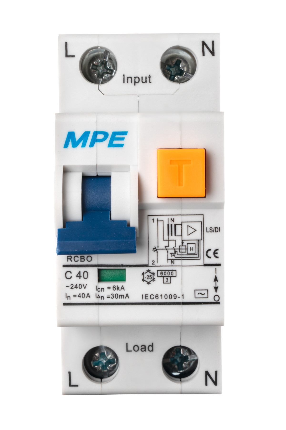 Cầu dao bảo vệ dòng rò, quá tải RCBO 2 cực, 40A, 30mA, 6kA mã RCBO-30/240