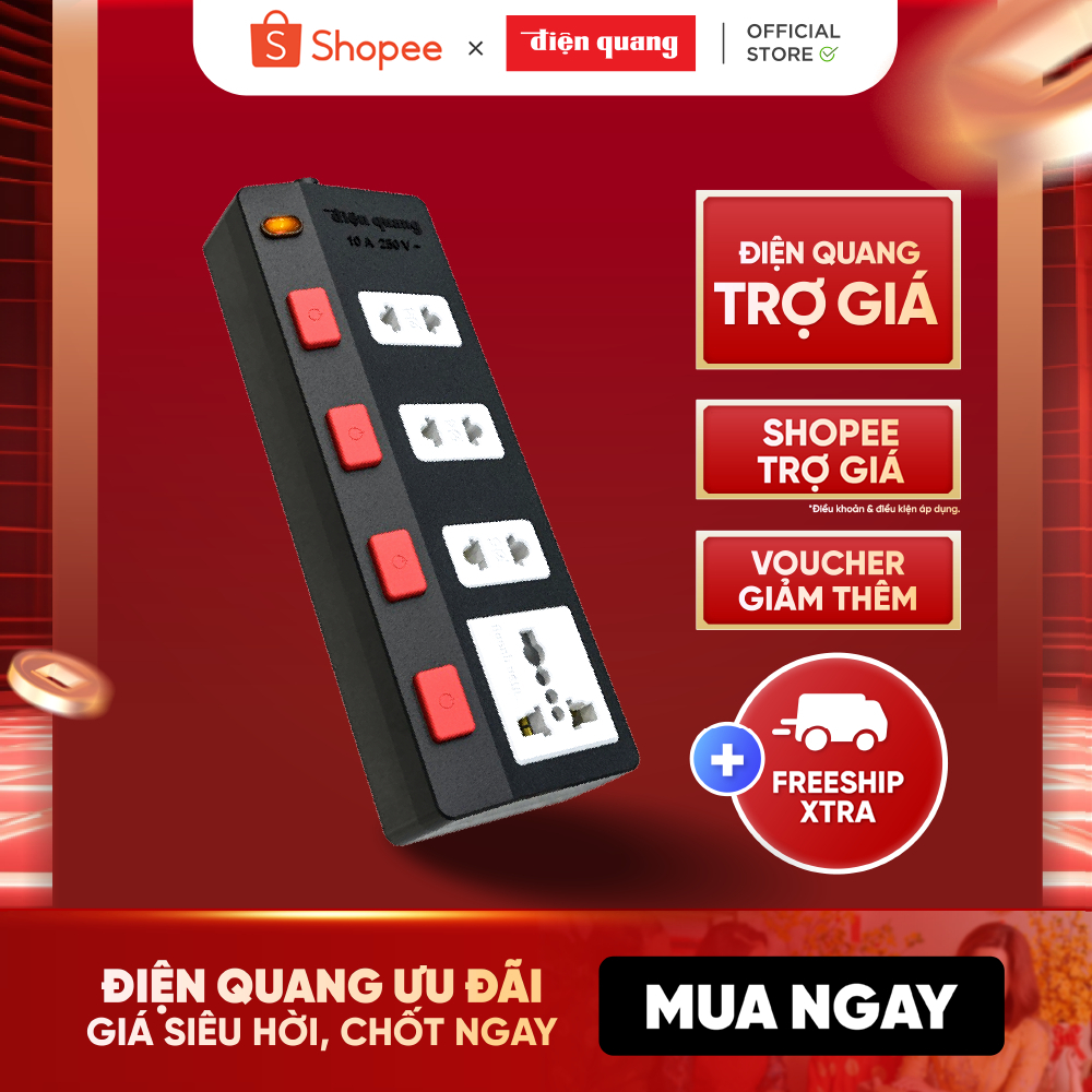 Ổ cắm Điện Quang ECO 4SBW 4 lỗ 4 công tắc