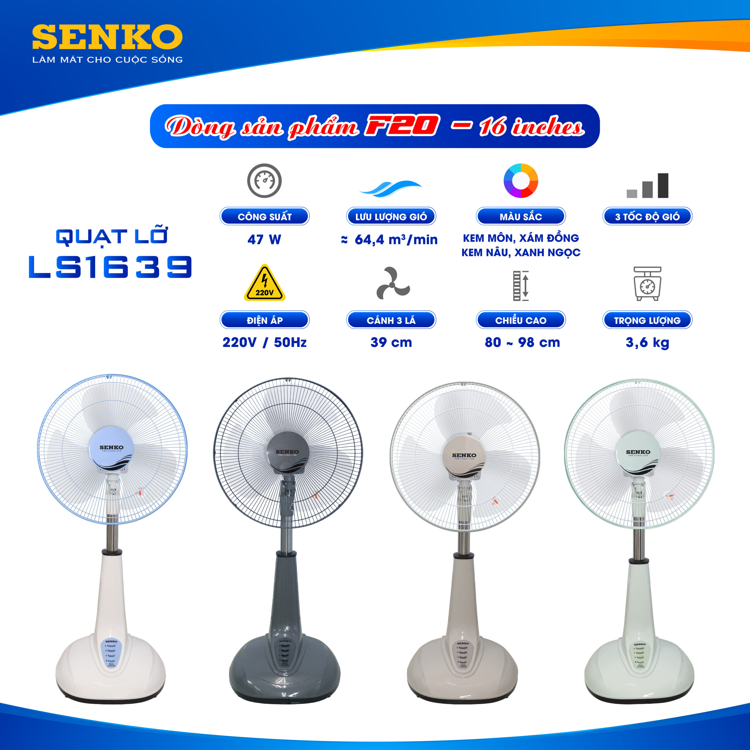 Quạt lửng Senko LS1639 ống inox - Ảnh 5