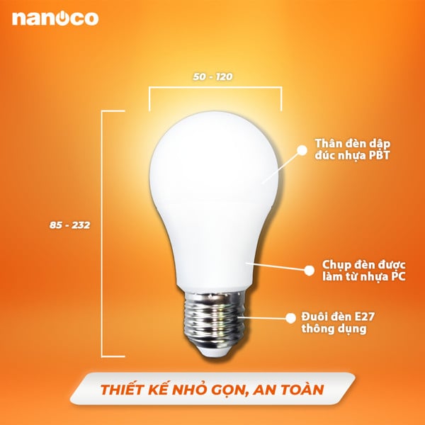 Bóng bulb LED E27 Nanoco 12W/ 15W/ 20W/ 30W - ánh sáng trắng, vàng
