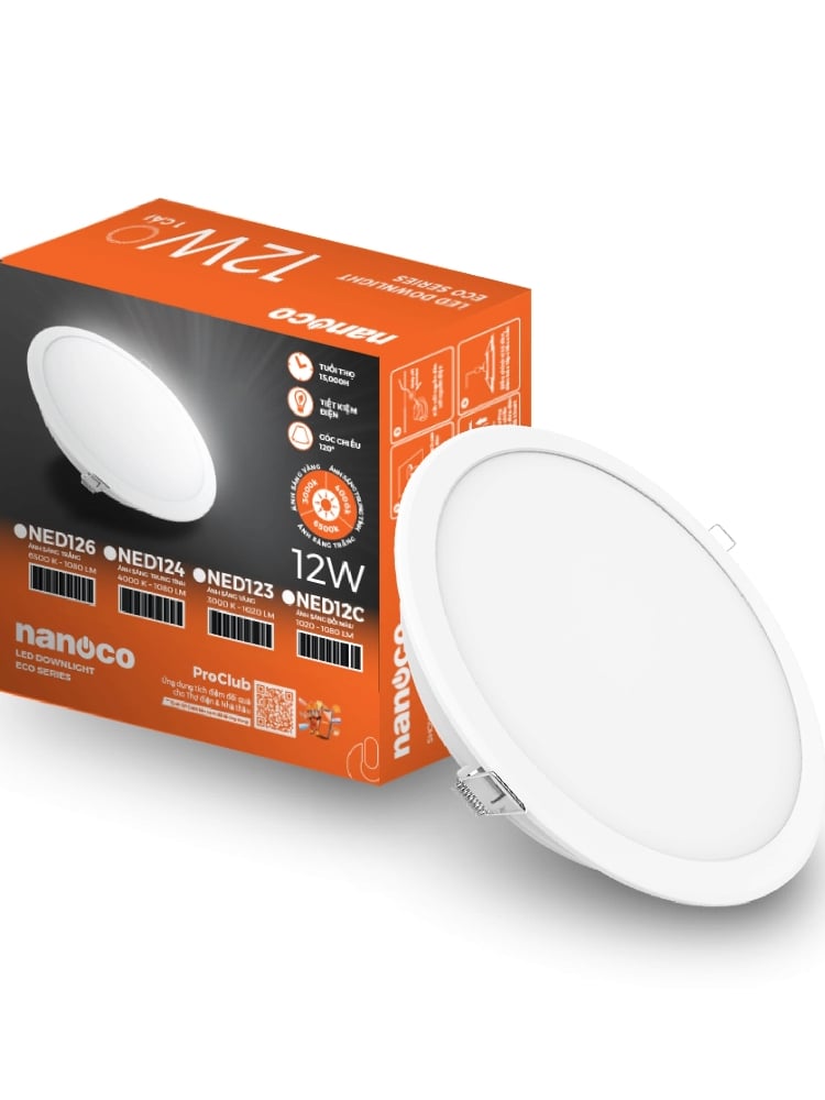 Đèn LED Downlight Eco Ø120 12W Nanoco 4 chế độ màu NED123./ NED124./ NED126./ NED12C.