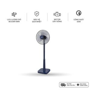 Quạt đứng có remote bạc đạn công suất 50W Nanoco model NSF1641RC màu Ghi/Xám nhạt/Xanh Navy