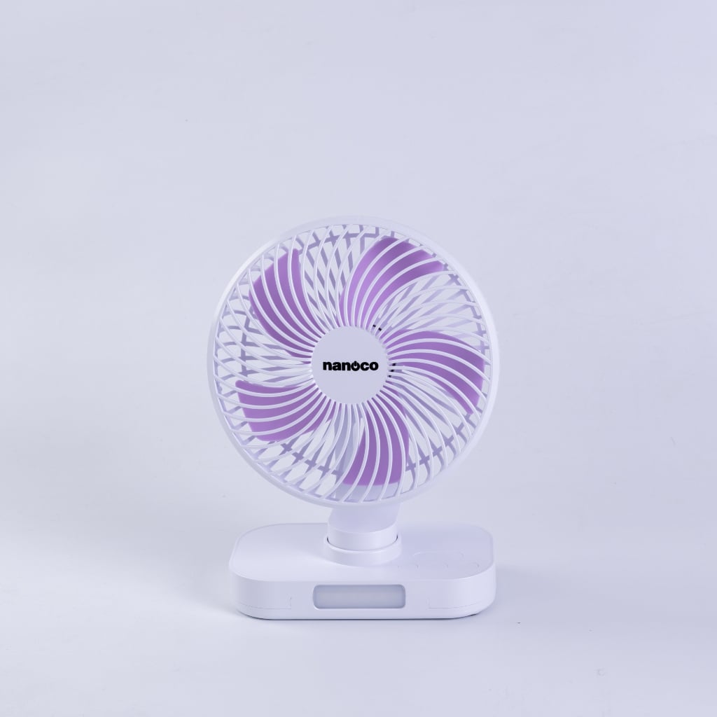 Quạt sạc Nanoco model NRF6219W màu trắng, 6inch, có xoay, có đèn