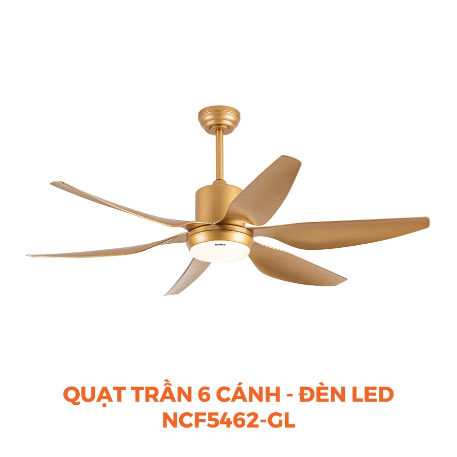 Quạt trần 6 cánh Nanoco model NCF5462 - Công suất 69W, Động cơ DC, có remote LED