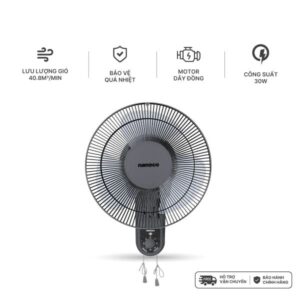 Quạt treo tường 2 dây Nanoco model NWF1218GR màu ghi (3 chế độ gió, công suất 30W, bạc đạn )